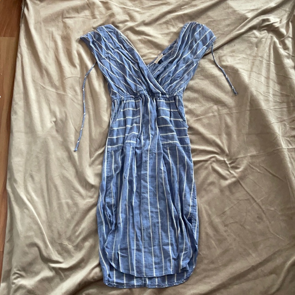 Blue and white striped dress